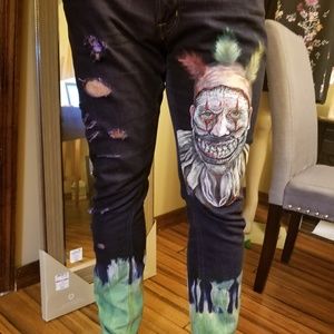 Custom hand painted jeans, jackets, shirts.